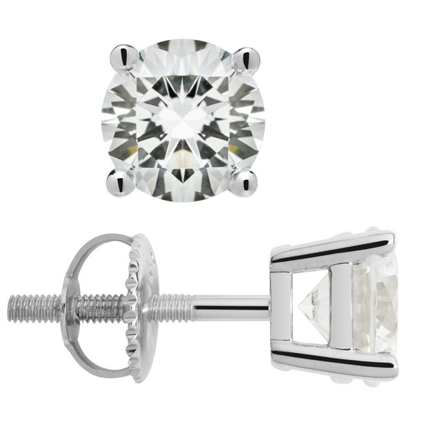 14K Solid White Gold 6mm Round Birthstone Stud Earrings with screw back